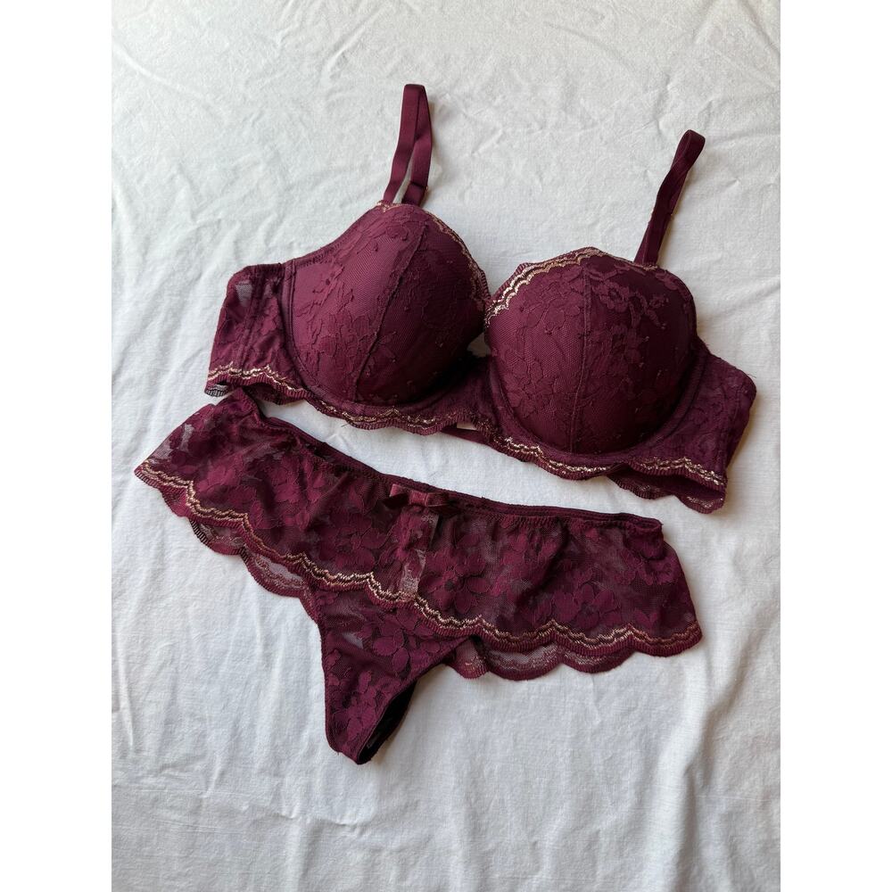 Victoria's Secret Lace Push-Up Bra & Bikini Set - Wine